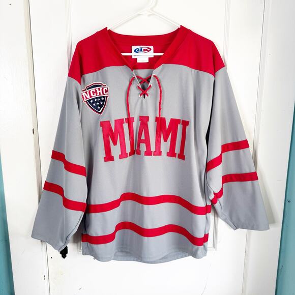 Athletic Knit Other - University of Miami Ohio OH Redhawks Hockey Jersey Gray Red NCHC Adult Small S